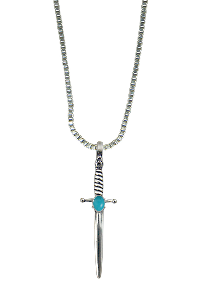 Sterling Silver Detailed French Sword Pendant With Turquoise